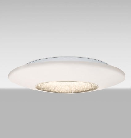 Besa Viva 16 opal and prismatic glass flush mount, lit, prismatic center from below (Besa photographs the Viva 13; the Viva 16 is the same design, larger)