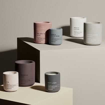 blomus Scented Candle in Concrete Container Small Micro Chip Sandalwood Myrrh Fragrance