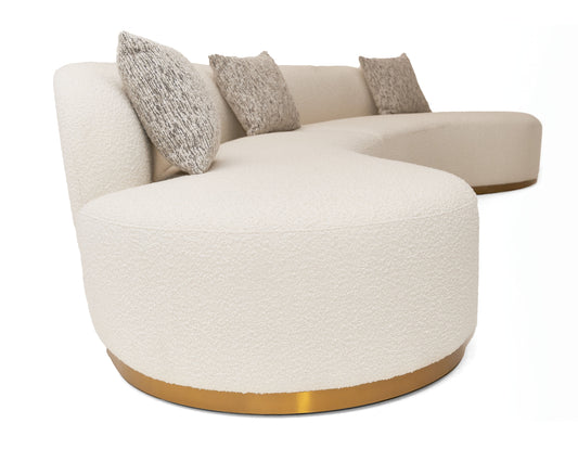 Divani Casa Frontier Glam White Fabric Curved Sectional Sofa with Beige Pillows