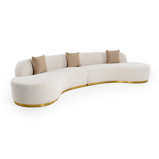 Divani Casa Frontier Glam Beige Fabric Curved Sectional Sofa with Beige Pillows