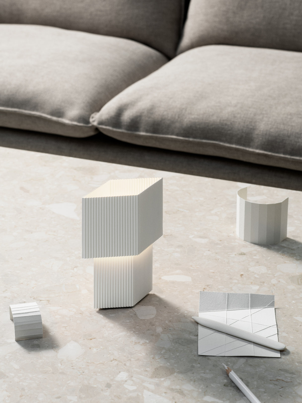 Pholc Romb rechargeable table lamp by Broberg & Ridderstråle – Cotton, styled in a room