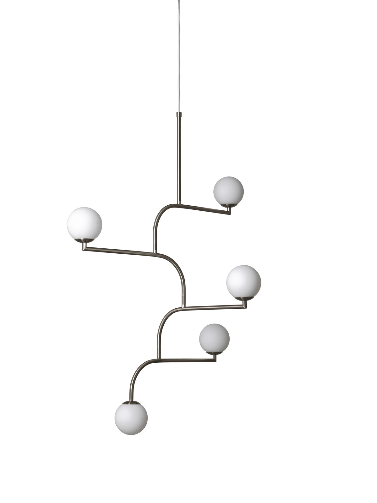 Pholc Mobil chandelier by Monika Mulder – Mobil 100 (5 lights) Nickel and Opal, product view