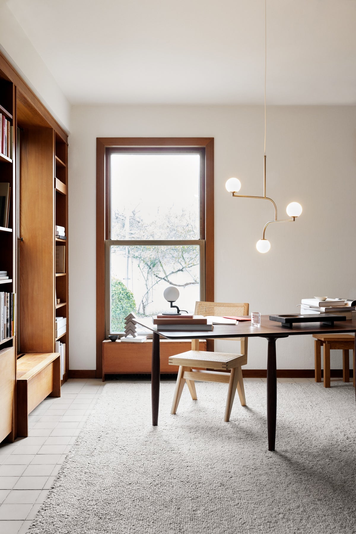 Pholc Mobil chandelier by Monika Mulder – Mobil 70 (3 lights) Nickel and Opal, styled in a room (2)