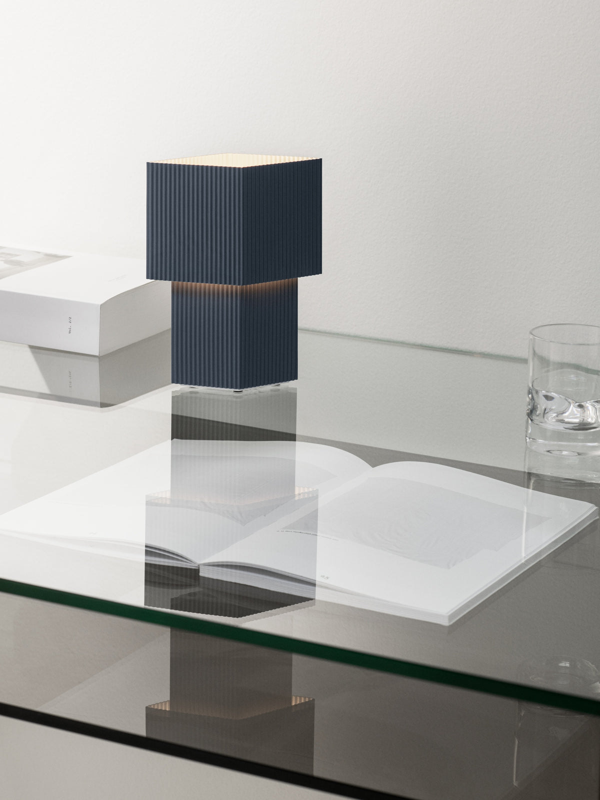 Pholc Romb rechargeable table lamp by Broberg & Ridderstråle – Blue Stone, styled in a room (3)
