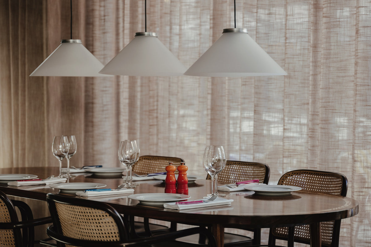 Pholc Aline cone pendant light by Afteroom – Aline 40 (15.7 in) Aluminum, styled in a room