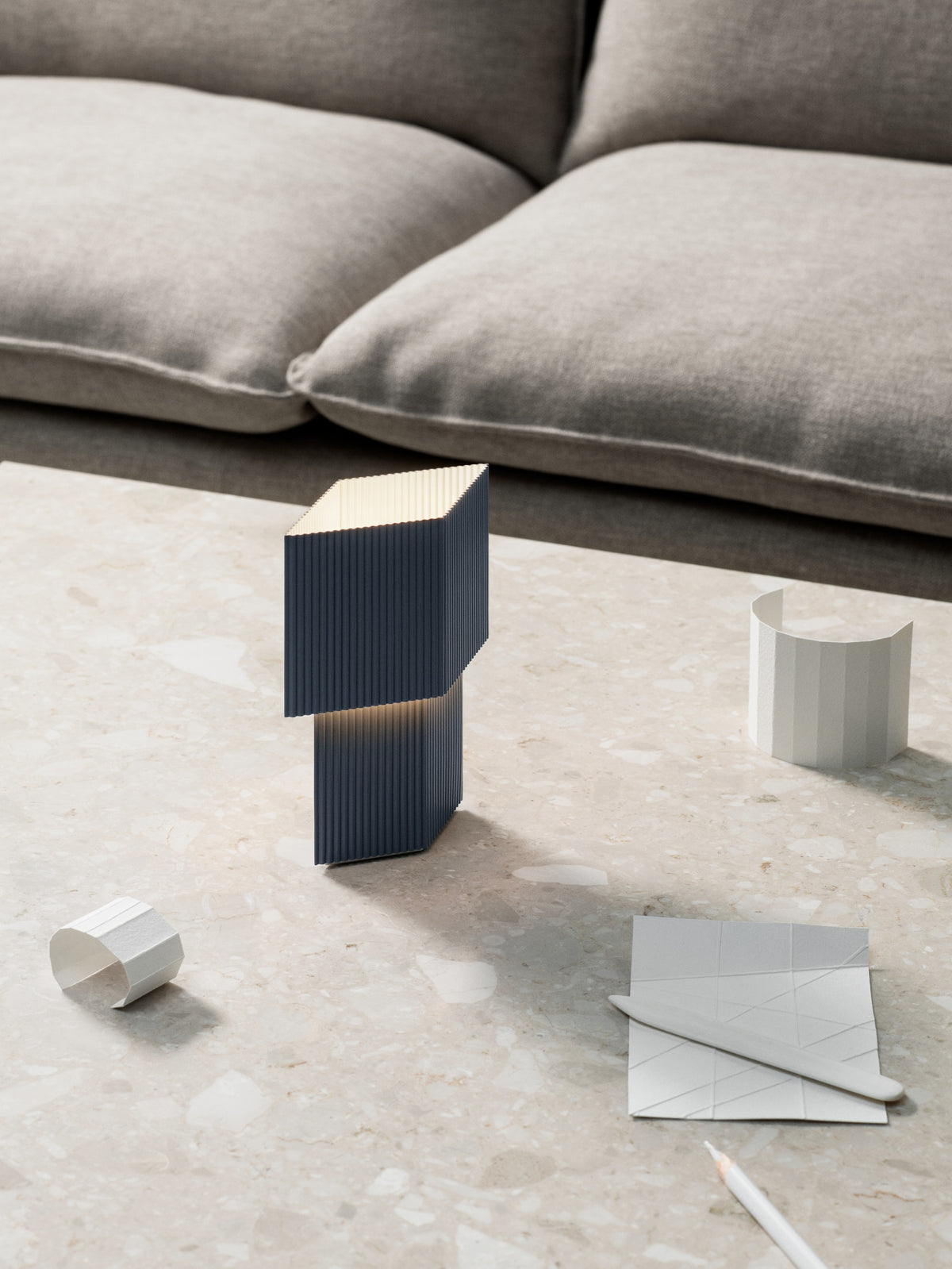 Pholc Romb rechargeable table lamp by Broberg & Ridderstråle – Blue Stone, styled in a room