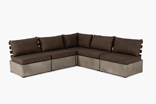 Renava Garza Outdoor Concrete and Teak Modular Sectional