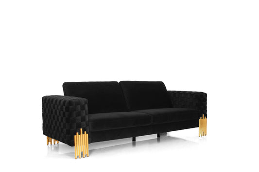 Divani Casa Georgia Modern Velvet Glam Black and Gold Sofa