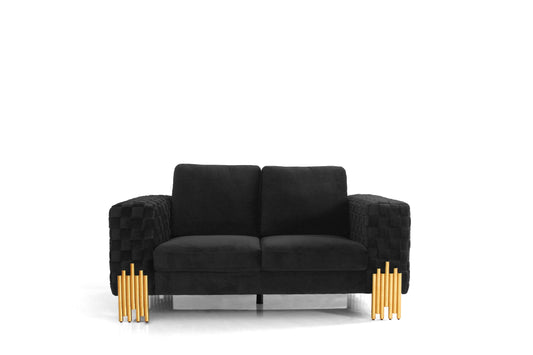 Divani Casa Georgia Modern Velvet Glam Black and Gold Loveseat