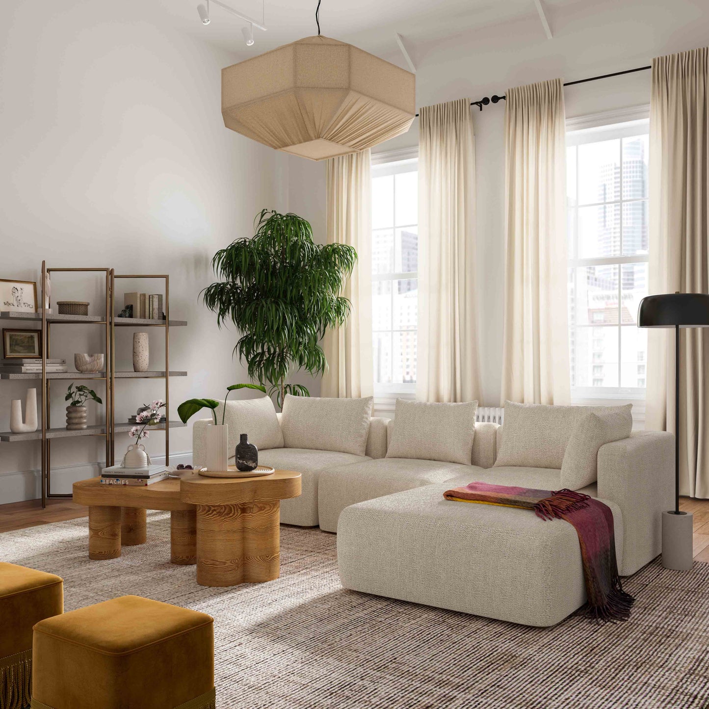 Hangover 4-Piece Contract-Grade Textured Fabric Modular Sectional Cream by Tov Furniture