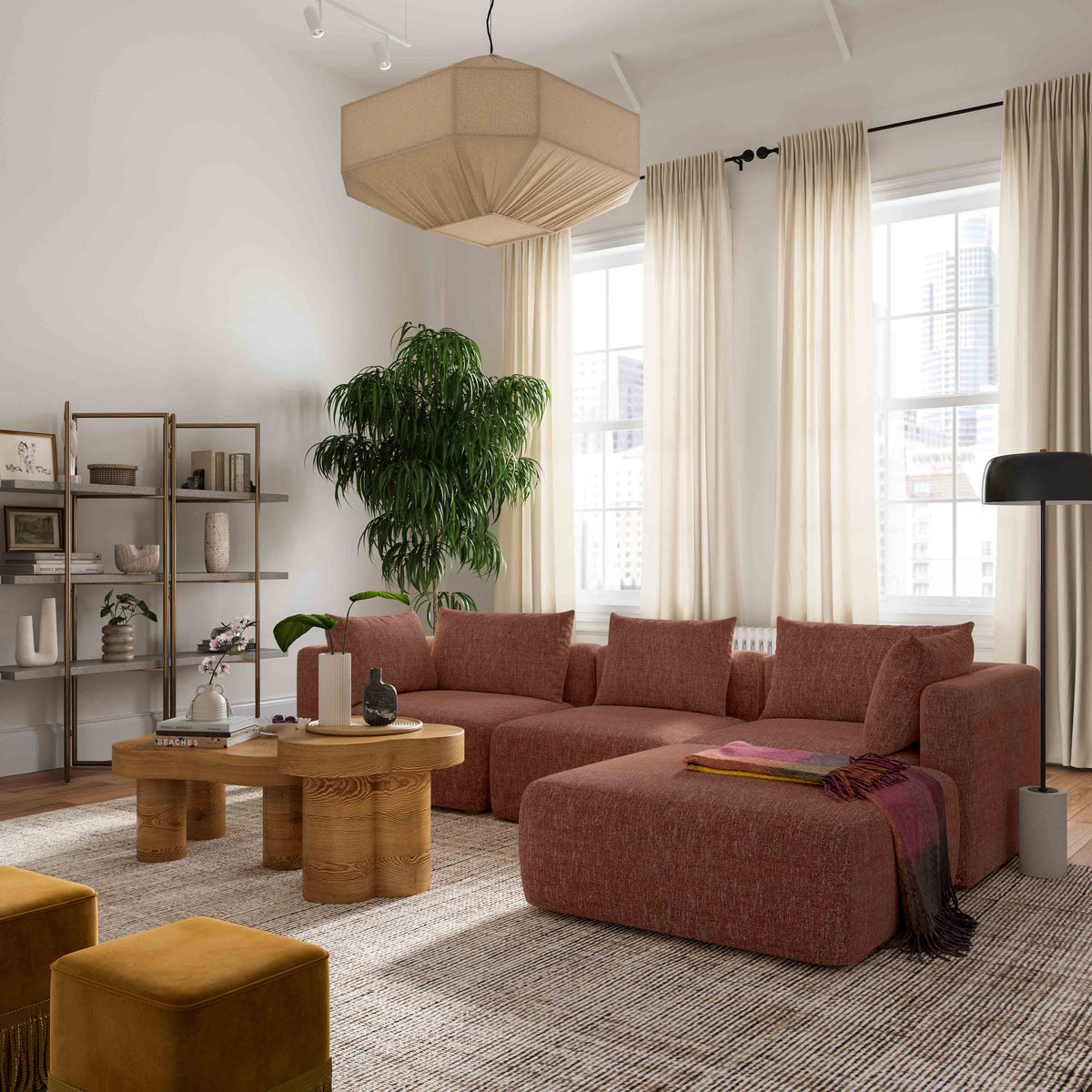 Hangover Sedona Red Contract-Grade Textured Fabric 4-Piece Modular Sectional by TOV Furniture – photo 2 of 4
