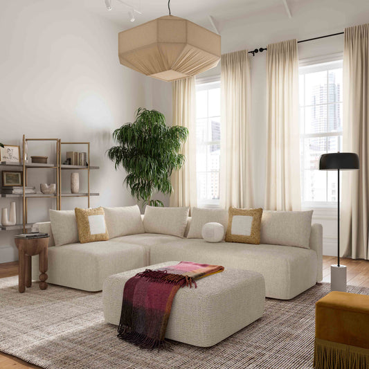 Hangover Cream Contract-Grade Textured Fabric Ottoman by TOV Furniture – photo 2 of 5