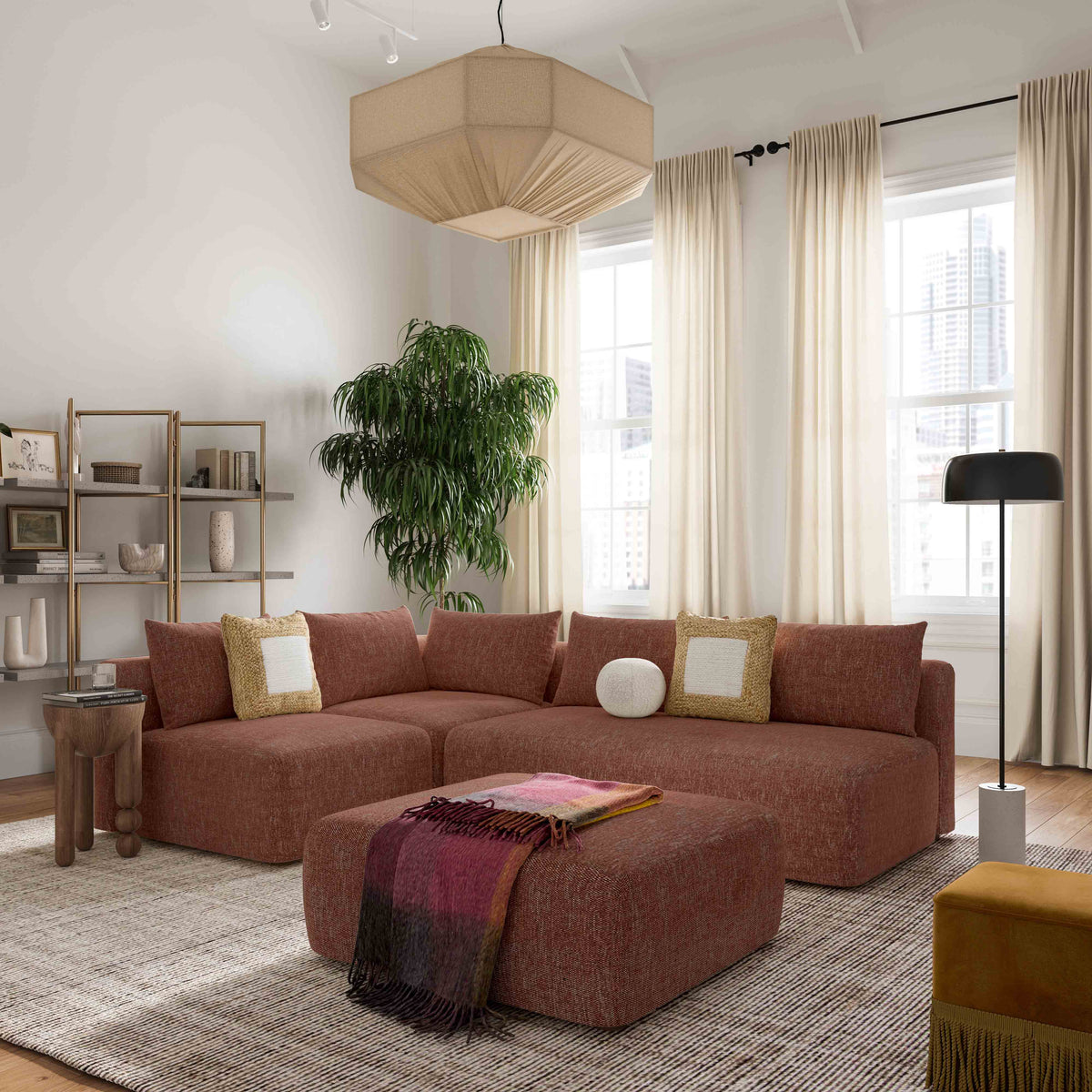 Hangover Sedona Red Contract-Grade Textured Fabric Ottoman by TOV Furniture – photo 2 of 5
