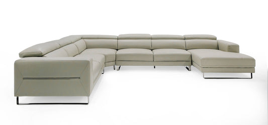 Divani Casa Hawkey Contemporary Light Grey Leather RAF Chaise Sectional Sofa