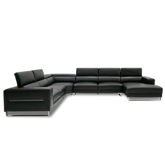 Divani Casa Hawkey Contemporary Black Leather RAF Chaise Sectional Sofa