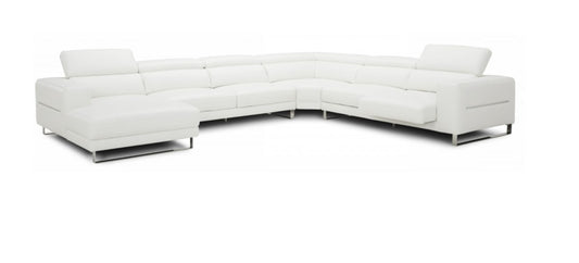 Divani Casa Hawkey Contemporary White Full Leather U Shaped Left Facing Sectional Sofa