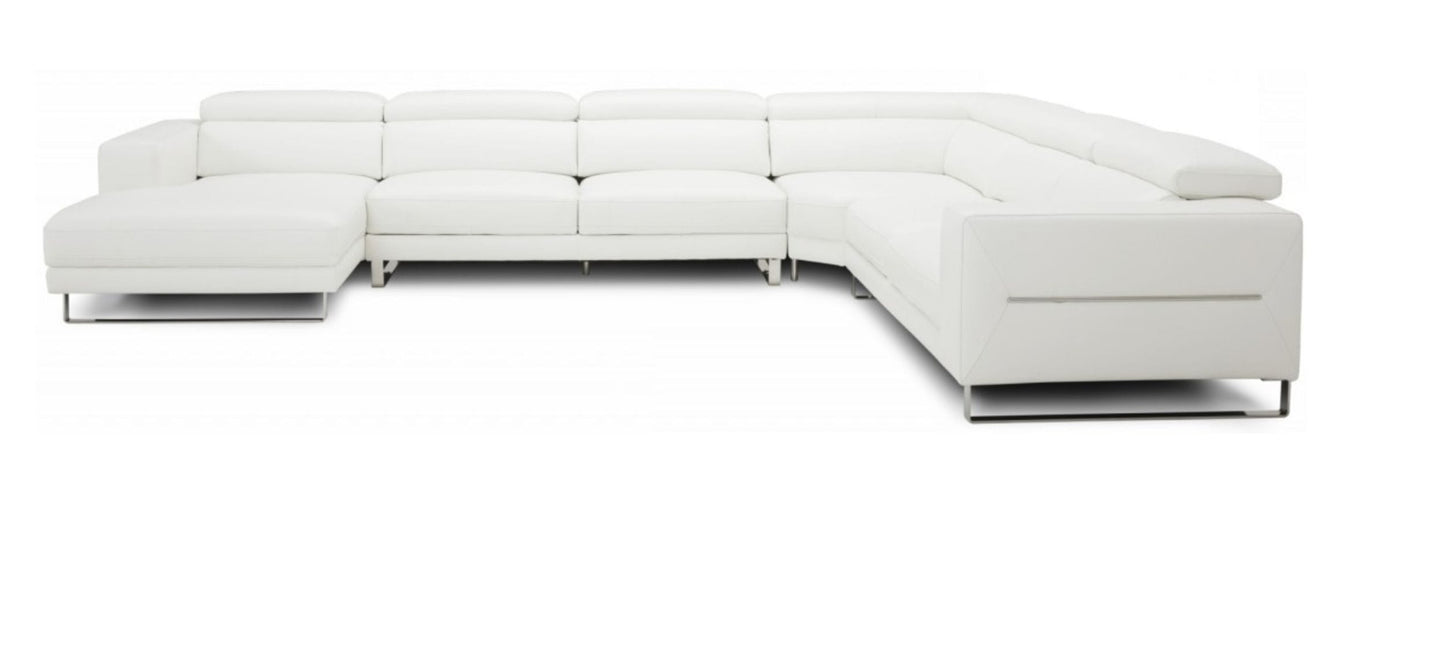 Divani Casa Hawkey Contemporary White Full Leather U Shaped Left Facing Sectional Sofa