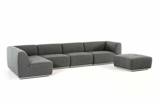 Divani Casa Hawthorn Modern Grey Fabric Modular Left Facing Chaise Sectional Sofa and Ottoman