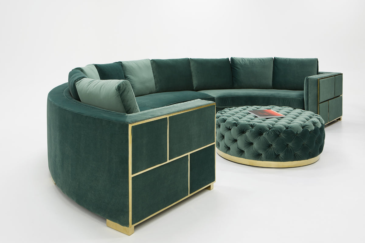 Divani Casa Ritner Modern Green Velvet Curved Sectional Sofa