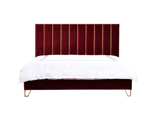 Divani Casa Reyes Modern Red Velvet and Gold Bed