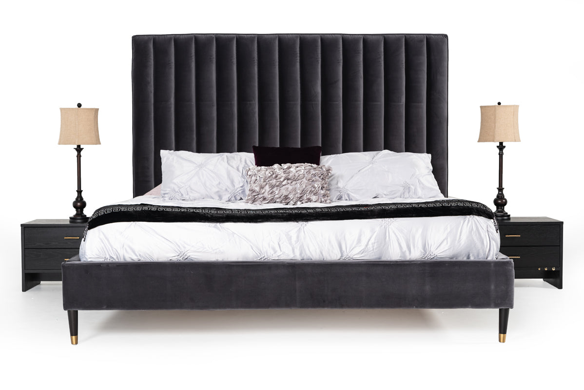 Queen Modrest Hemlock Modern Grey Velvet Bed