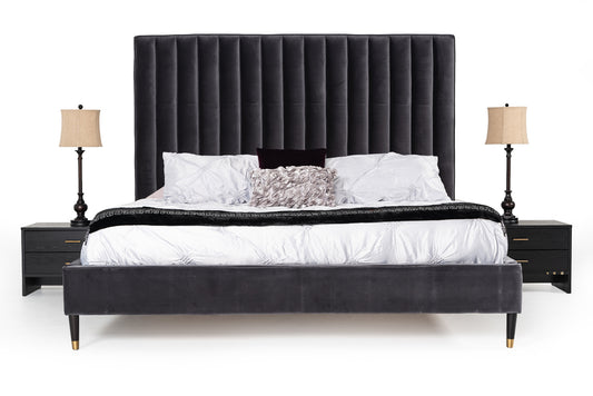 Eastern King Modrest Hemlock Modern Grey Velvet Bed