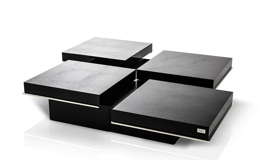 Horizon Modern Black Crocodile Coffee Table with Pull Out Squares