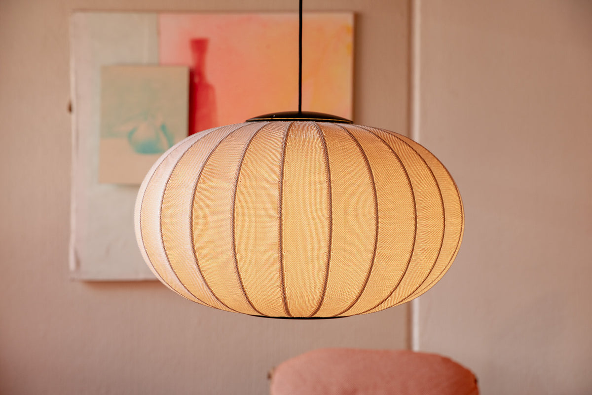 Knit-Wit Oval 57 LED Pendant in sand stone, shown in an interior (31)