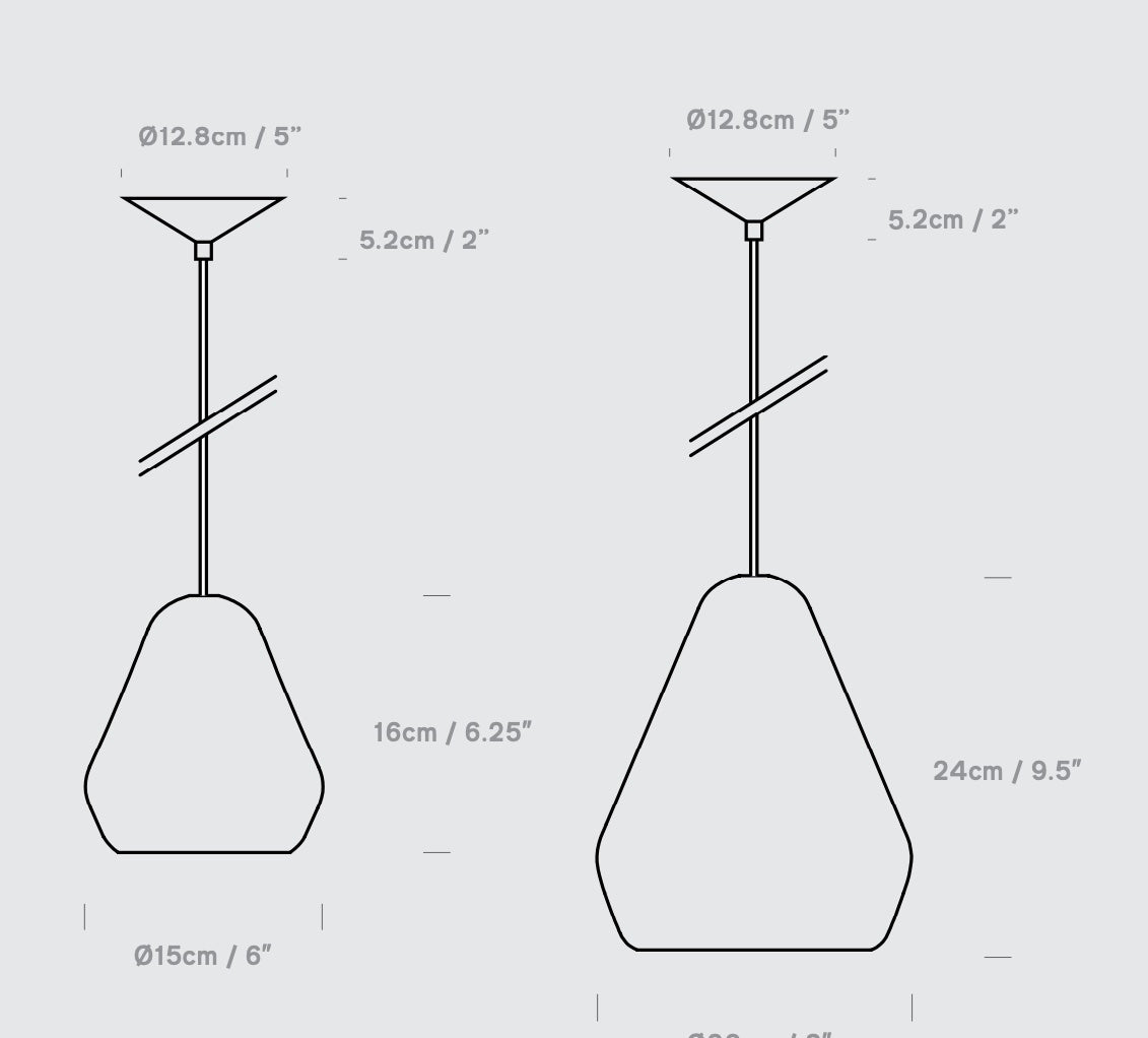  Sleek conical glass shape of the Innermost Core suspended lighting fixture.