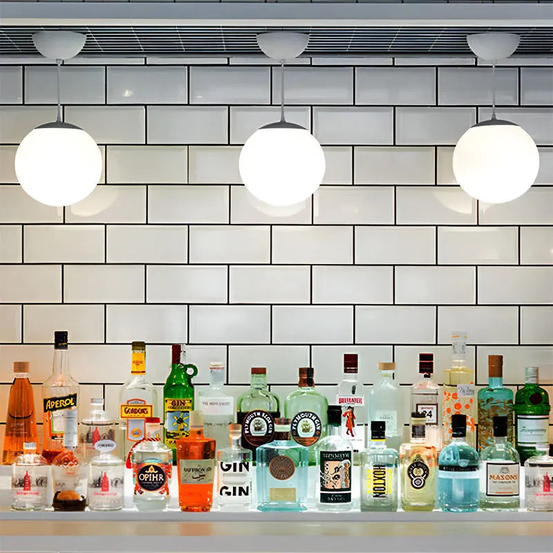 Dimmable LED ready frosted globe fixture, 8-inch diameter, suitable for small offices.