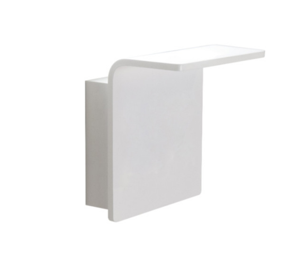 Innermost Bracket WB0883-01 LED wall light in matte white finish, casting warm ambient glow upwards and downwards in a modern living room.