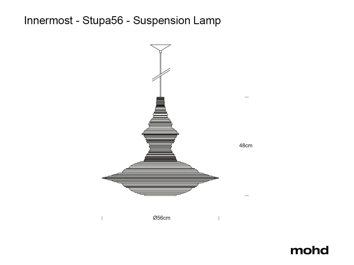 Innermost Stupa resin pendant light by Freshwest – Stupa 56 dimension drawing