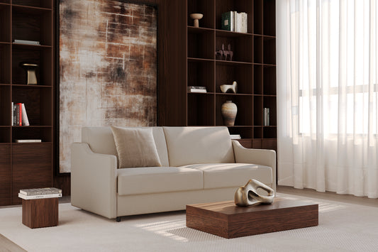 Innovation Living Carnell Queen Sofa Bed with Slope Arms in a furnished room, Adario Taupe fabric – view 1