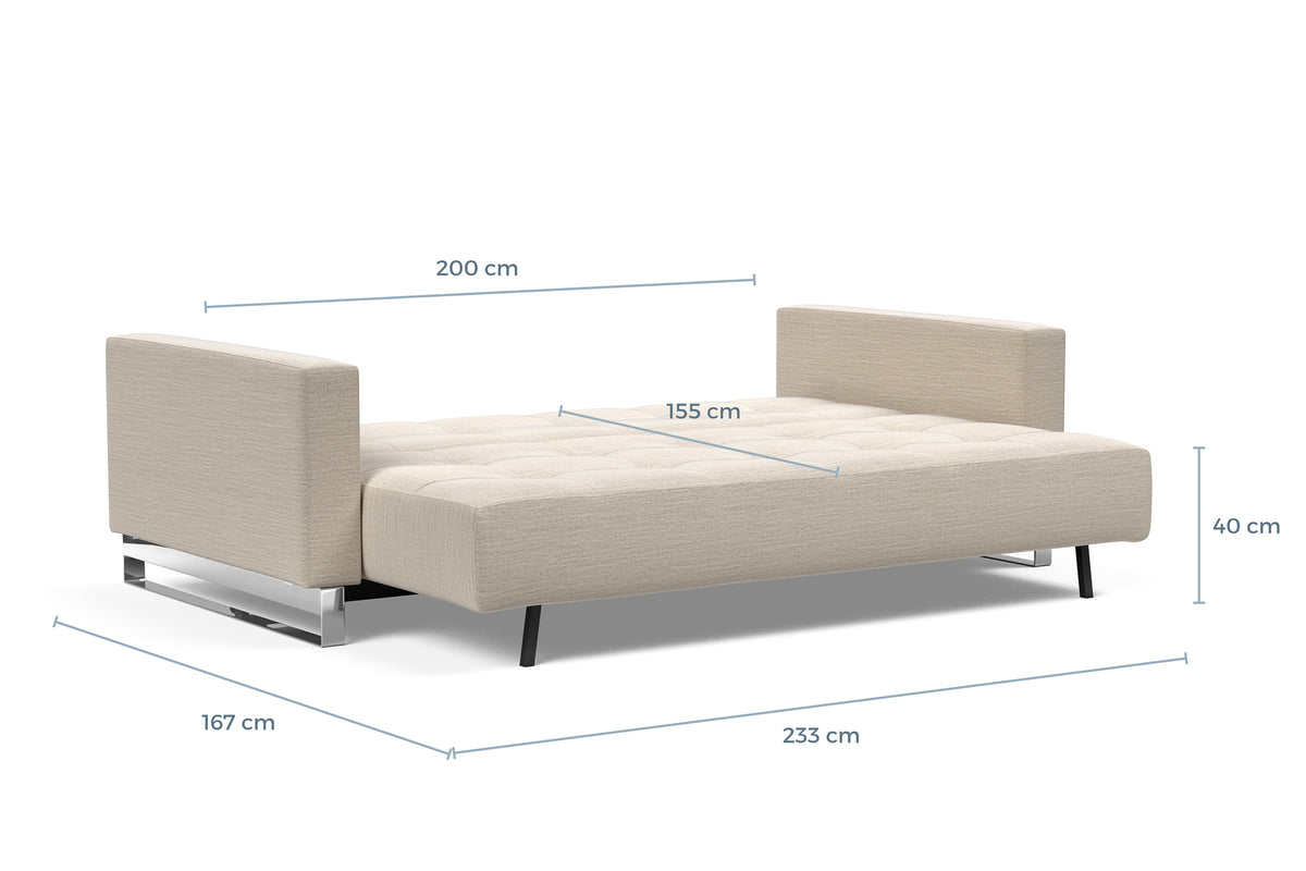 Innovation Living Cassius D.E.L. Queen Sofa Bed dimension drawing with measurements – view 1