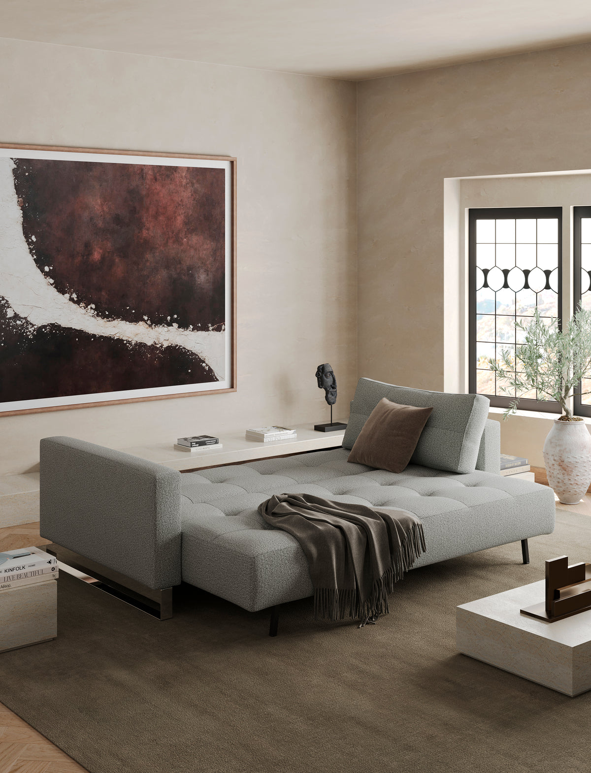 Innovation Living Cassius D.E.L. Queen Sofa Bed in a furnished room, Melange Grey fabric – view 4