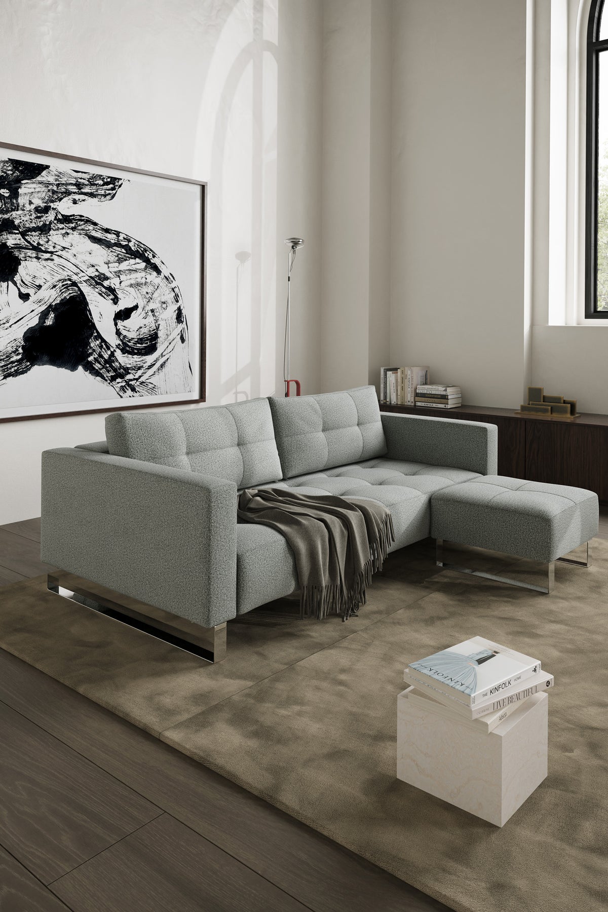 Innovation Living Cassius D.E.L. Queen Sofa Bed in a furnished room, Melange Grey fabric – view 5