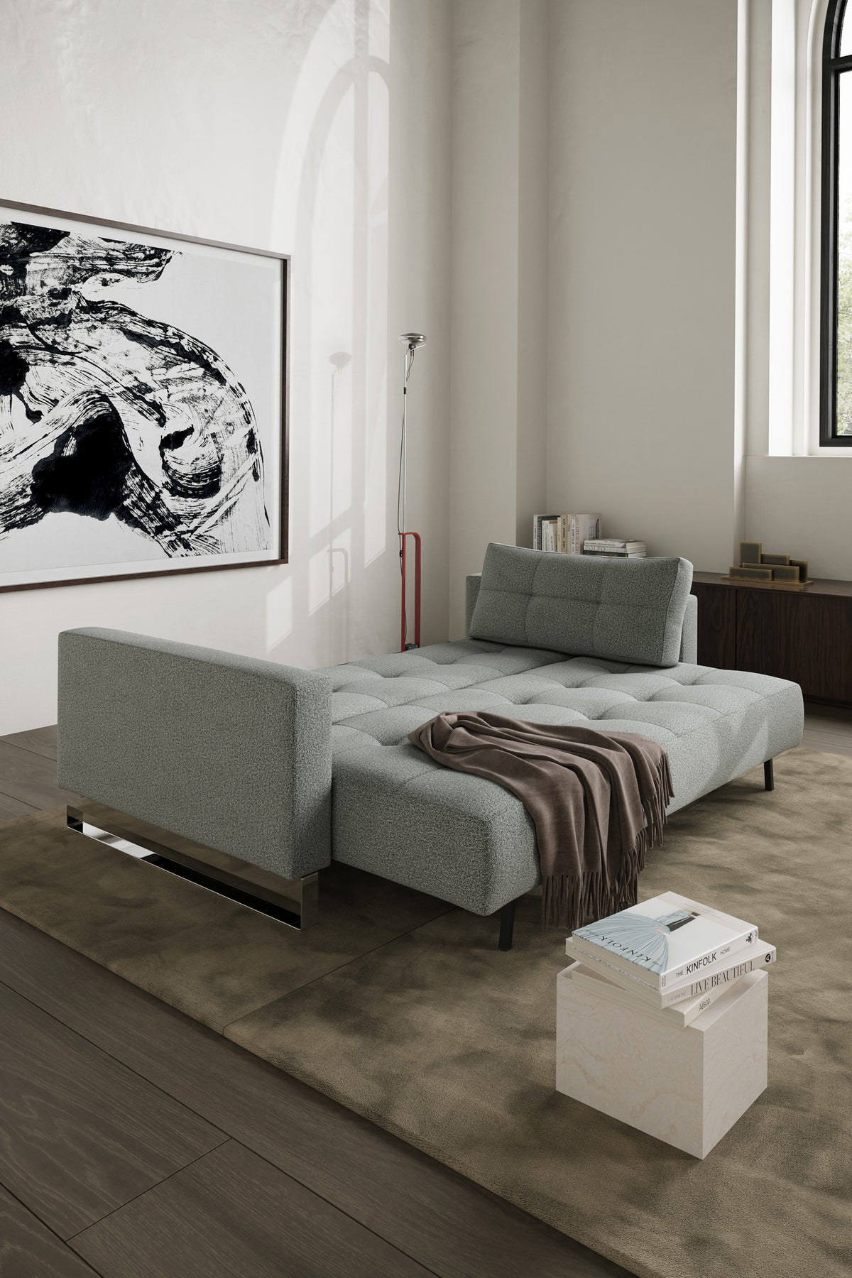 Innovation Living Cassius D.E.L. Queen Sofa Bed in a furnished room, Melange Grey fabric – view 6