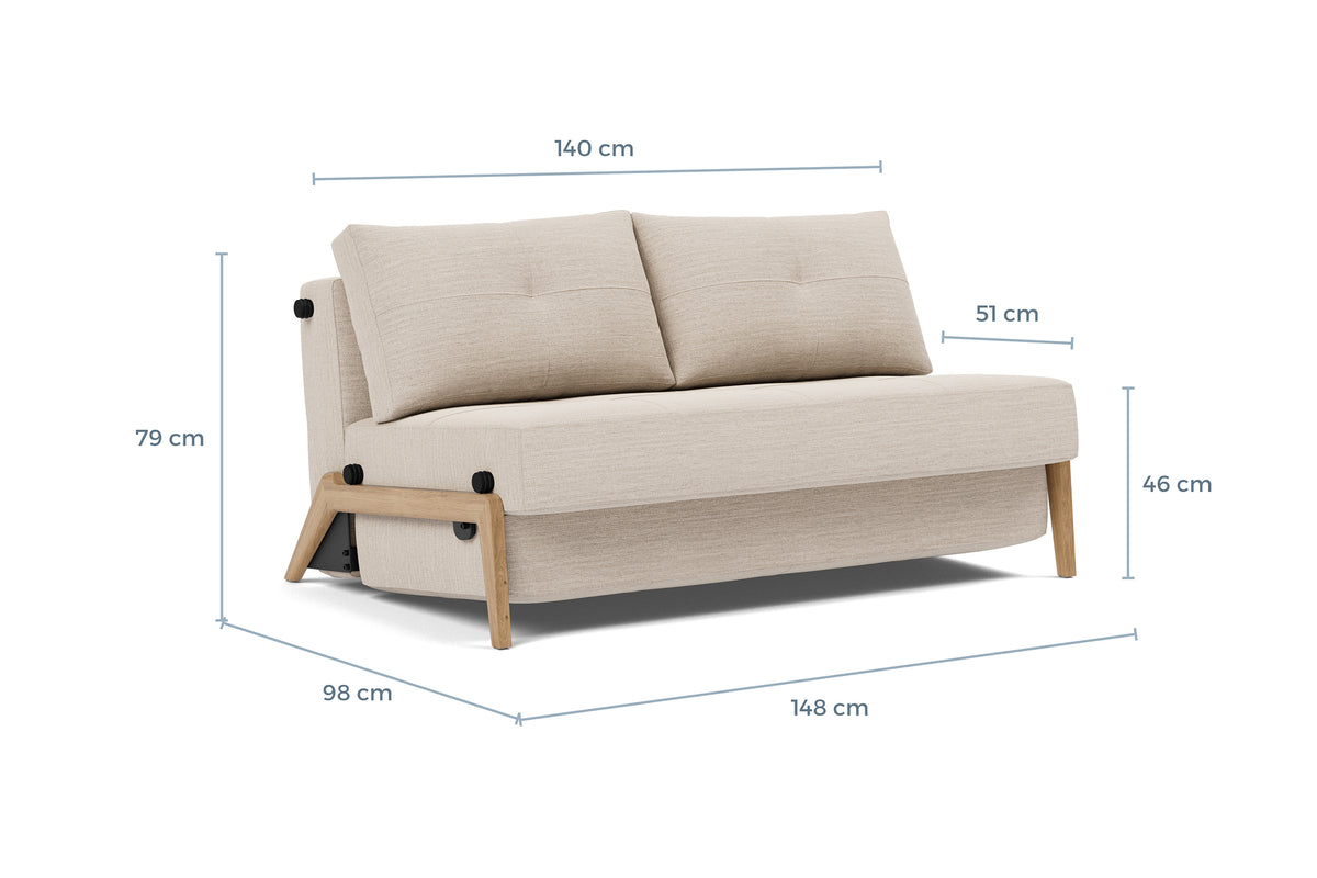Innovation Living Cubed Full Sofa Bed with Lacquered Oak Legs dimension drawing with measurements – view 1