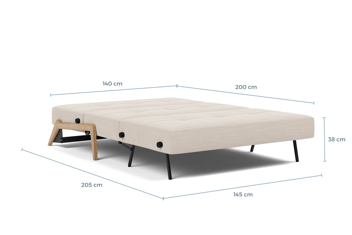 Innovation Living Cubed Full Sofa Bed with Lacquered Oak Legs dimension drawing with measurements – view 2