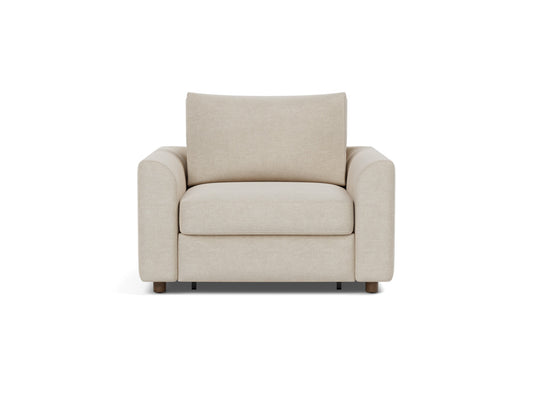Innovation Living Neah Chair Bed with Curved Arms in Phobos Latte (586), front view