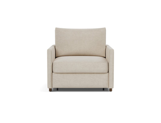 Innovation Living Neah Chair Bed with Slim Arms in Phobos Latte (586), front view