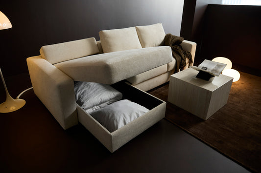 Innovation Living Neah Queen Sofa Bed with Chaise with Standard Arms in a furnished room, Halifax Shell fabric – view 1