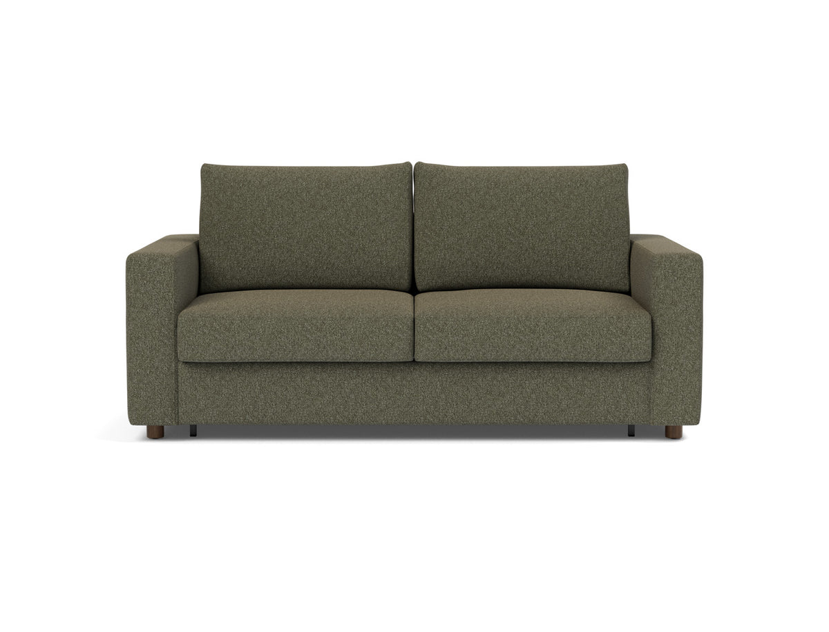 Innovation Living Neah Queen Sofa Bed with Standard Arms in Bouclé Forest Green (535), front view