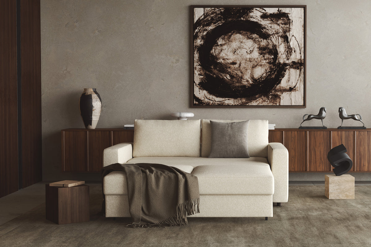 Innovation Living Neah Queen Sofa Bed with Standard Arms in a furnished room, Halifax Shell fabric – view 15