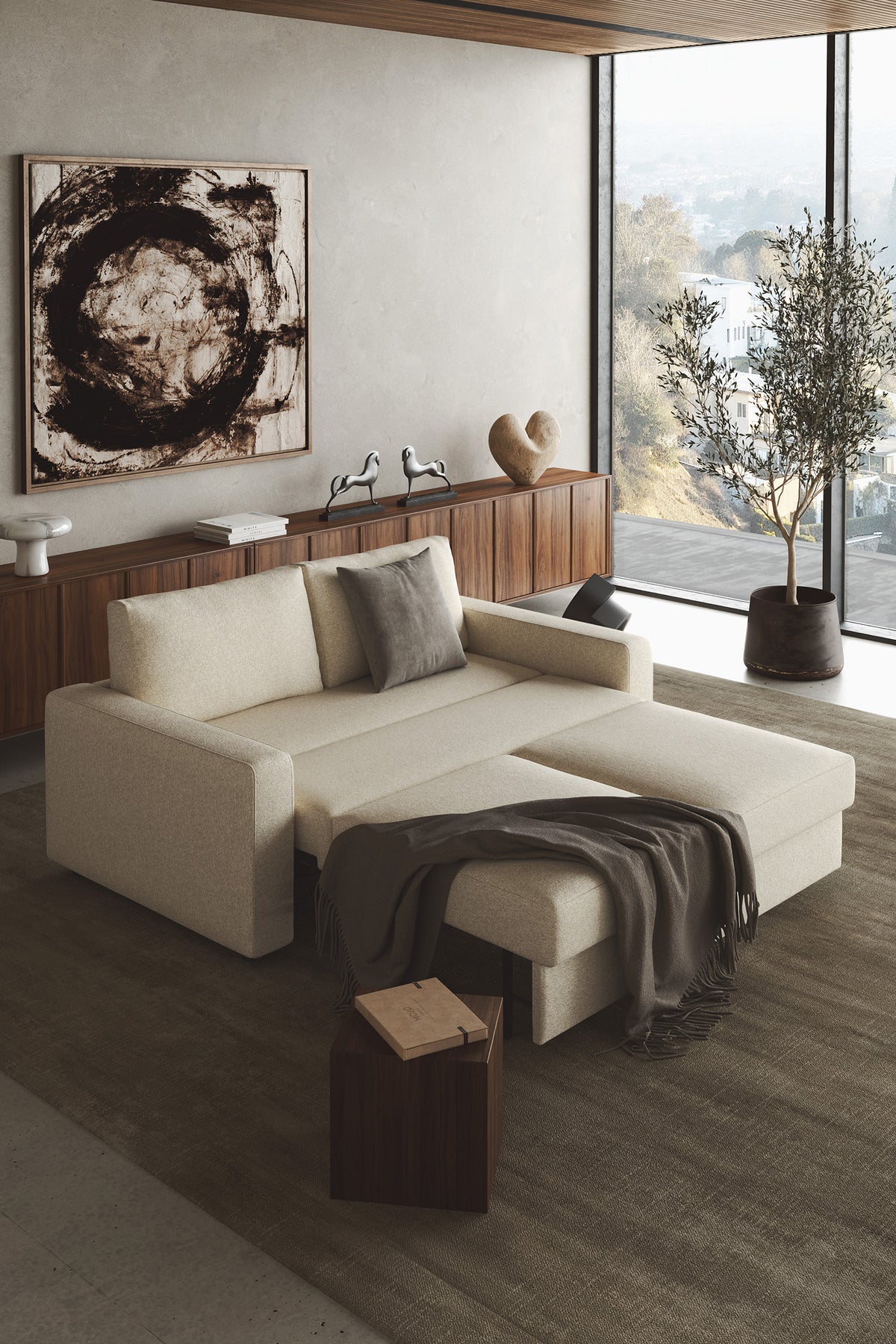 Innovation Living Neah Queen Sofa Bed with Standard Arms in a furnished room, Halifax Shell fabric – view 19