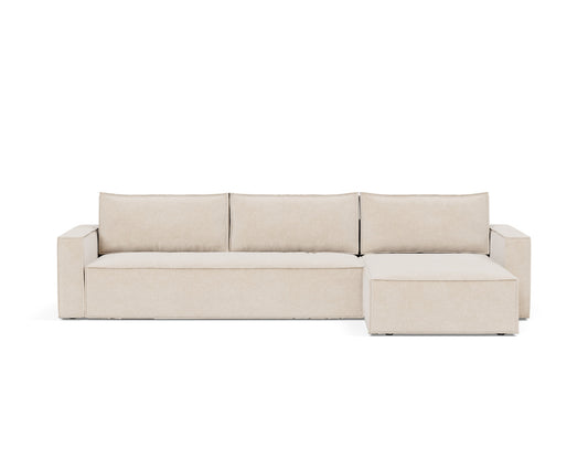 Innovation Living Newilla Full Sofa Bed with Chaise with Standard Arms in Adario Basmati (255), front view