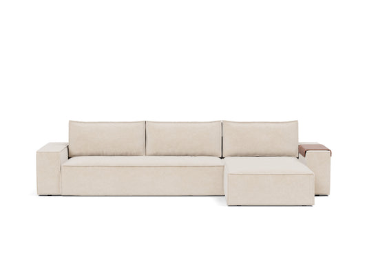 Innovation Living Newilla Full Sofa Bed with Chaise with Wide Arms in Adario Basmati (255), front view
