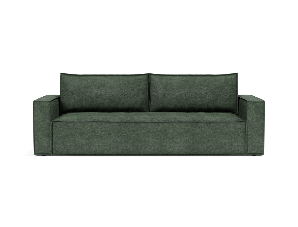 Innovation Living Newilla Full Sofa Bed with Standard Arms in Avella Pine Green (281), front view