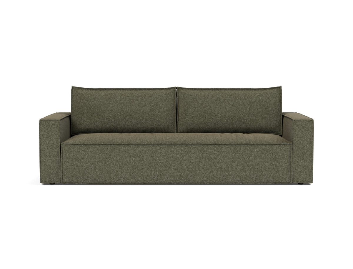 Innovation Living Newilla Full Sofa Bed with Standard Arms in Bouclé Forest Green (535), front view