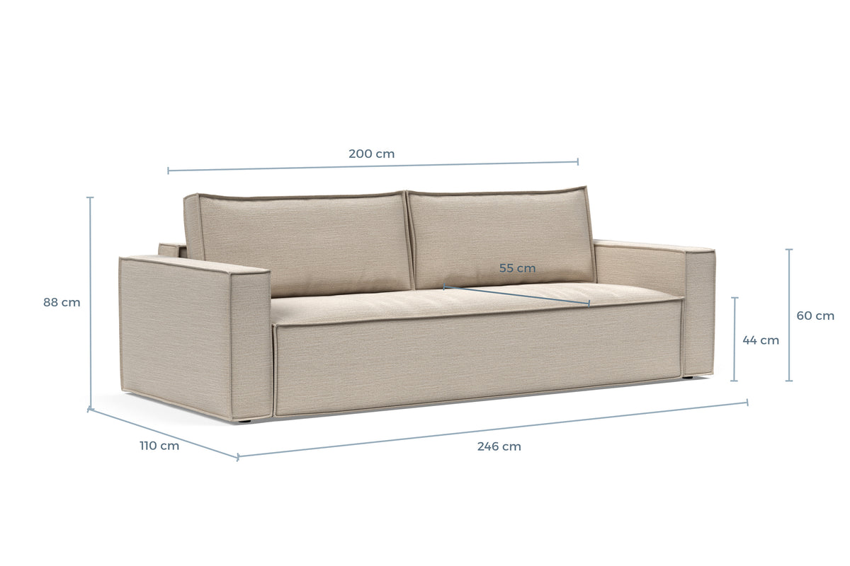 Innovation Living Newilla Full Sofa Bed with Standard Arms dimension drawing with measurements – view 1